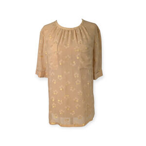 Marc By Marc Jacobs Shirt Women 6 Brown Metallic Gold Geometric Print Sheer Top